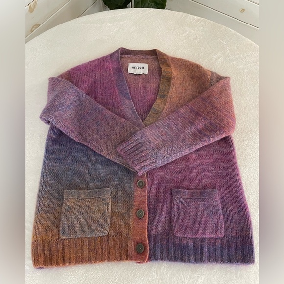 Re/Done 90s Size M Oversized Cardigan Space Dye, Blue/Pink, Retro Sweater - Picture 11 of 17